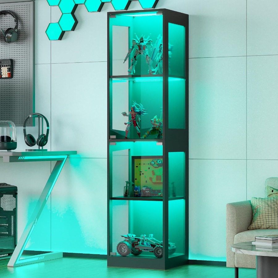 Lighting - ตู้โชว์แบบมีบานประตูกระจก, ตู้โชว์แบบ 4 ชั้น พร้อมไฟ RGB,