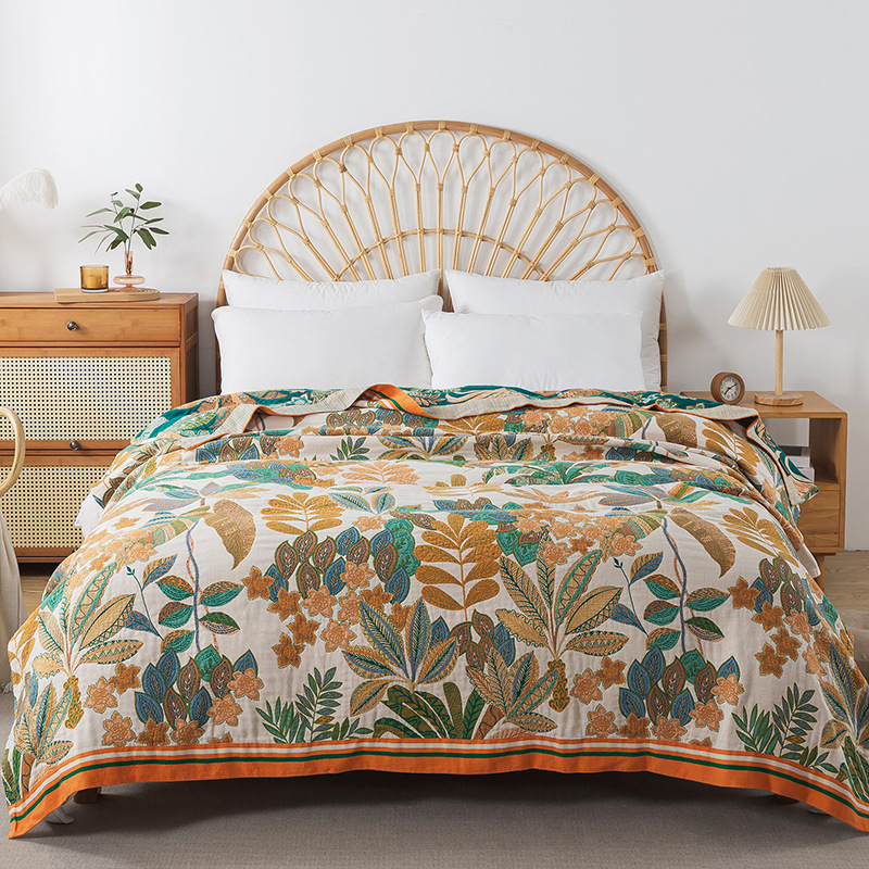 Muslin Cotton Bedspread - Muslin Gauzeผ้าคลุมเตียงบนเตียงABด้านข้าง 4 ชั้นเทอร์รี่ผ้านวมนุ่มBreathableผ้าคลุมเตียงคู่ผ้าห่ม 200*230 ซม.
