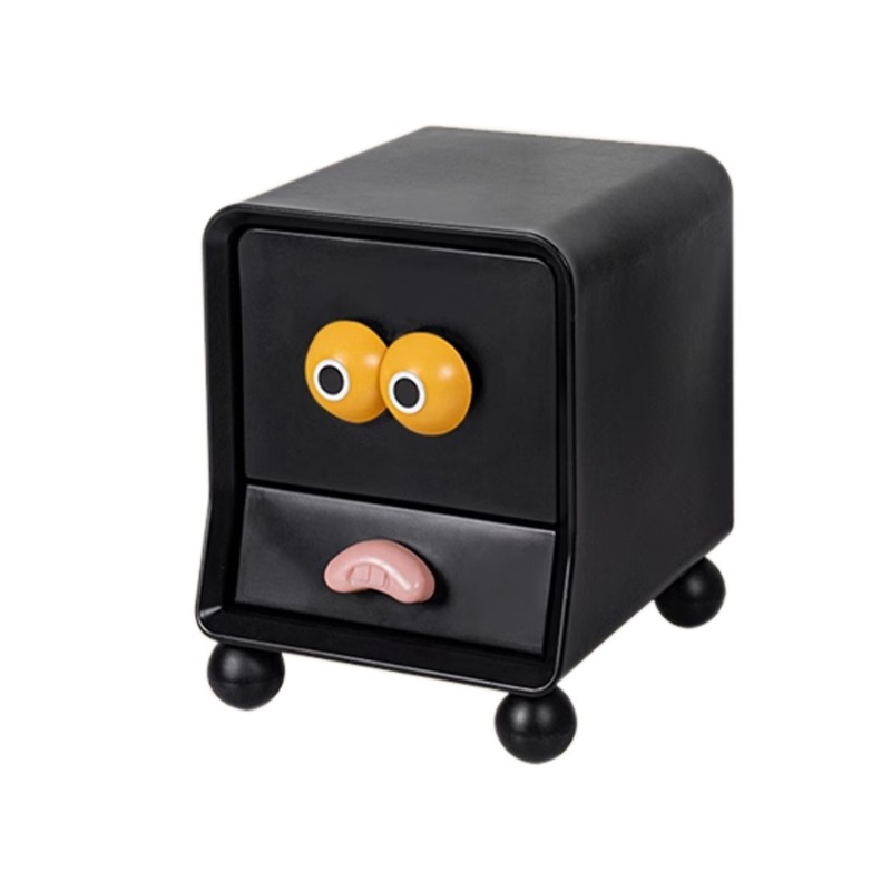 Storage & Organization - โต๊ะข้างเตียงพร้อมชั้นวางของลายการ์ตูนน่ารัก สไตล์มินิมอลสีครีม ตู้เก็บของขนาดเล็กที่เรียบง่ายและเป็นมิตรต่อสิ่งแวดล้อม