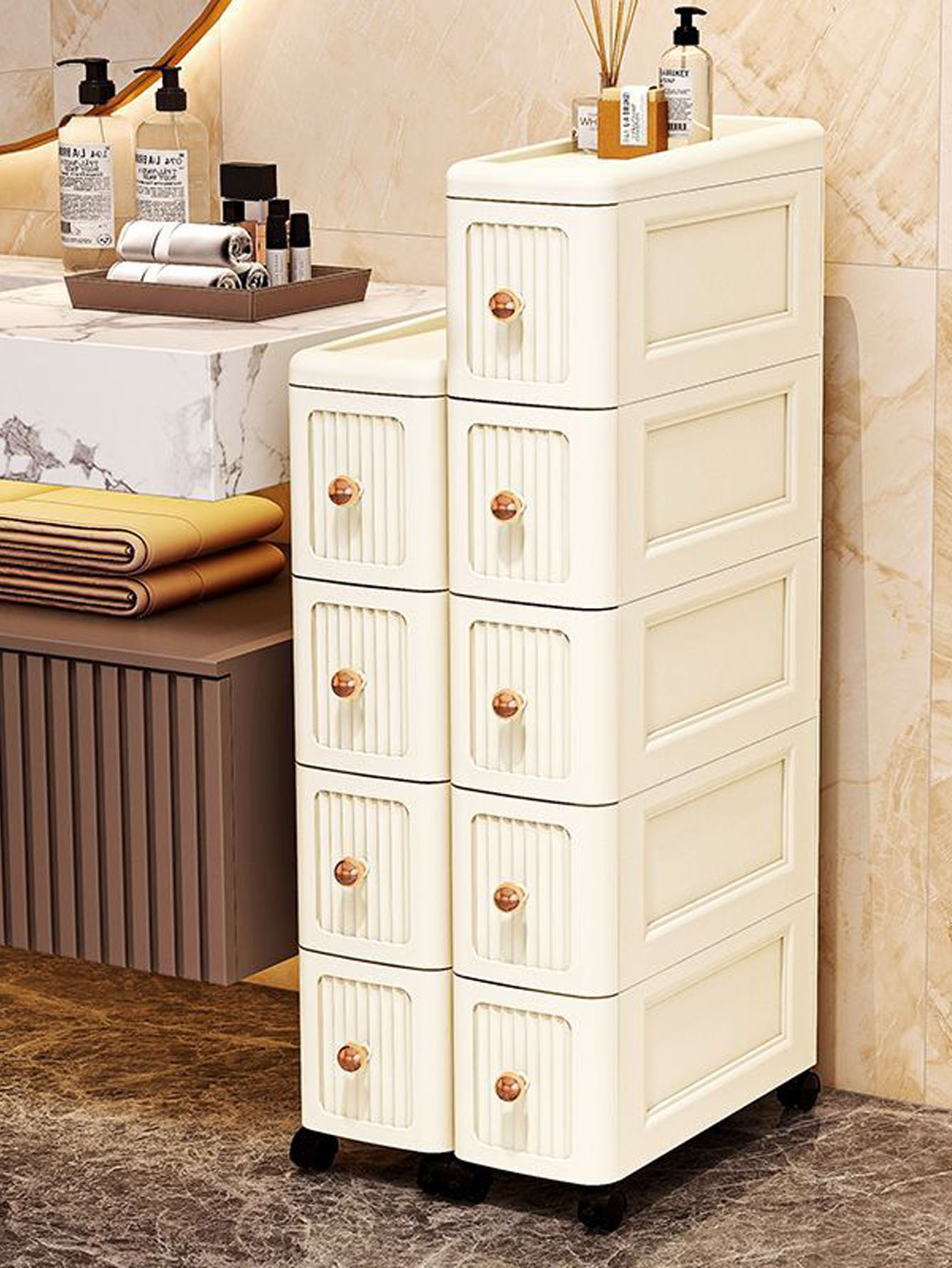 Storage & Organization - ตู้เก็บของแบบมีช่องว่างกว้าง 15 ซม. – ชั้นวางของแบบแคบสำหรับตู้เย็นในครัวและใต้โต๊ะ, ตัวจัดระเบียบแบบหนาสำหรับพื้นที่ขนาดเล็ก,