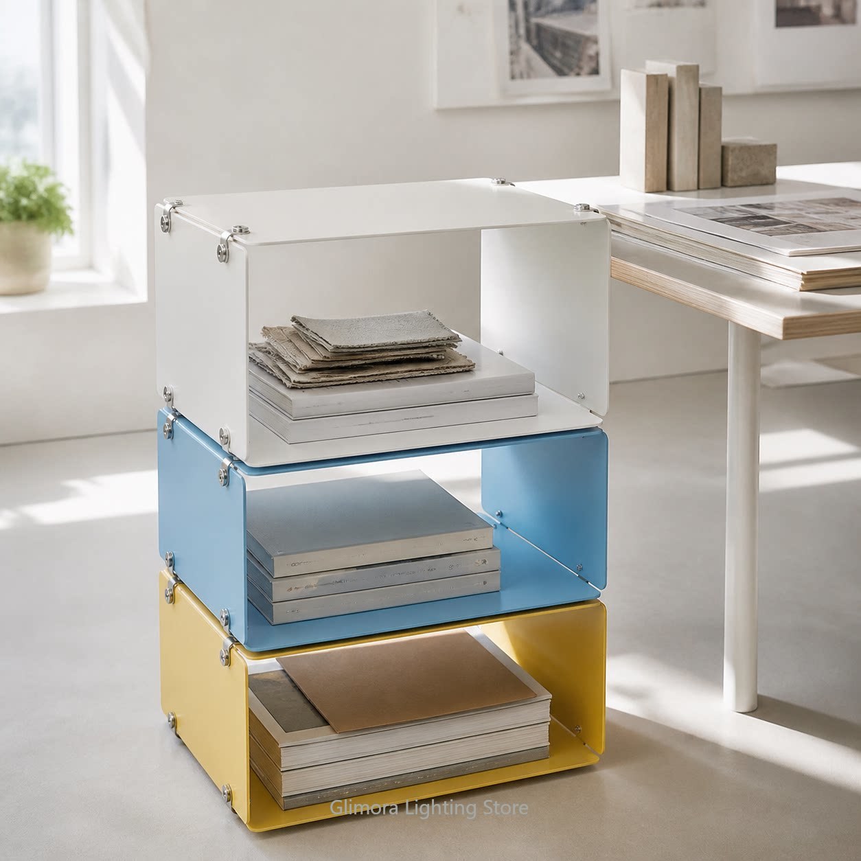 Storage & Organization - ตู้เก็บของอะลูมิเนียมแม่เหล็กแบบโมดูลาร์หลากสีสันพร้อมดีไซน์ชั้นวางหนังสือที่สามารถซ้อนกันได้สำหรับใช้ในบ้าน