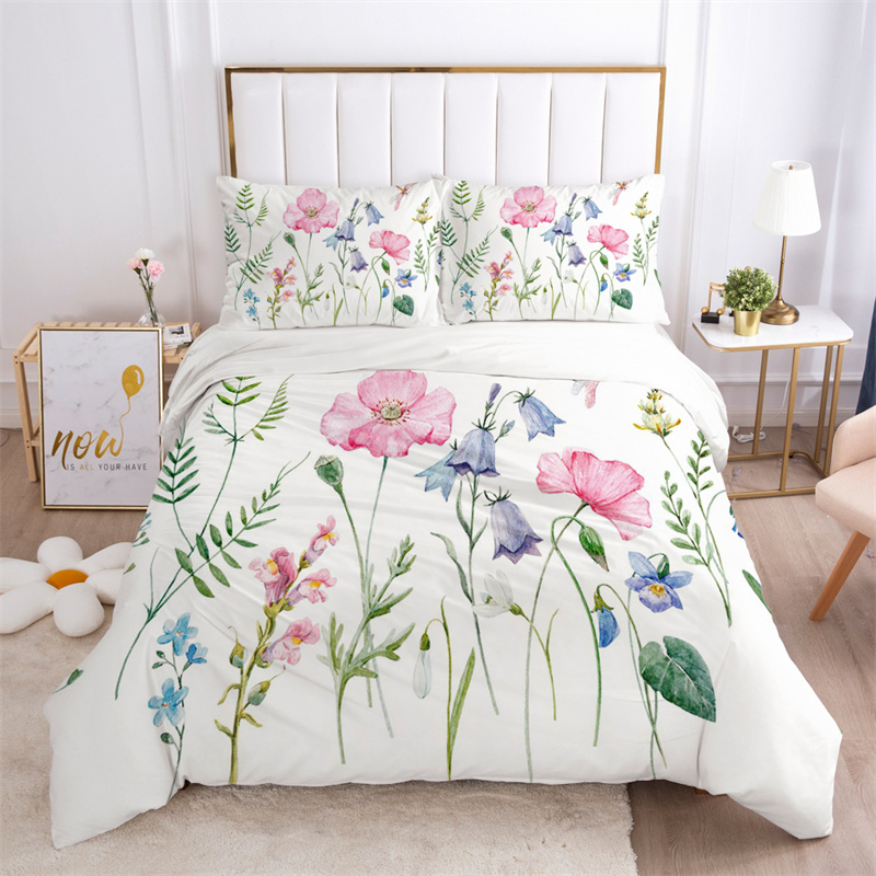 Aesthetic Floral Duvet Cover - ชุดเครื่องนอนลายใบไม้ ผ้าไมโครไฟเบอร์ ปลอกผ้านวมลายผีเสื้อ ปลอกผ้านวมลายดอกบัว ขนาดเต็ม/คิงไซส์ สำหรับเด็กและผู้ใหญ่