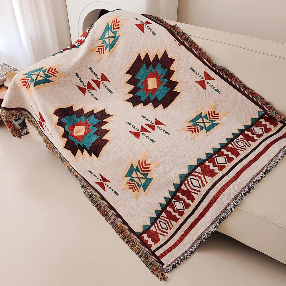 ผ้าห่มโบโฮลายแอซเท็กขนาดใหญ่พิ - Boho Throw Blanket Fringe บทวิจารณ์และราคา