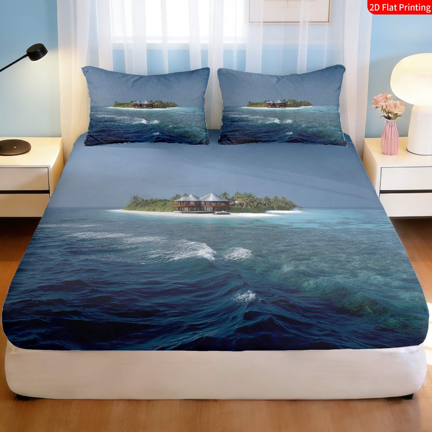 ชุดเครื่องนอนลายเกาะเขตร้อน ลา - Fitted Bed Sheets Deep Pocket บทวิจารณ์และราคา