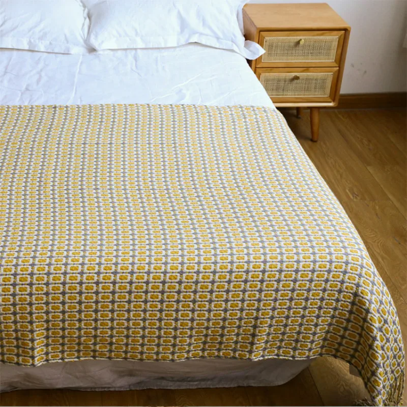 ผ้าห่มทอแจ็คการ์ดลายตารางเรขาค - Boho Throw Blanket Fringe บทวิจารณ์และราคา