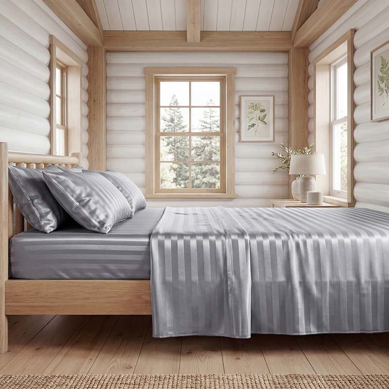 ชุดผ้าปูที่นอนลายทางผ้าซาตินกั - Fitted Bed Sheets Deep Pocket บทวิจารณ์และราคา