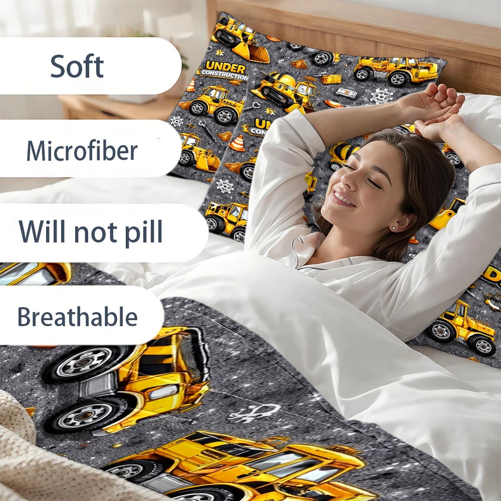 ชุดเครื่องนอนธีมยานพาหนะก่อสร้ - Duvet Cover Sets With Zipper บทวิจารณ์และราคา